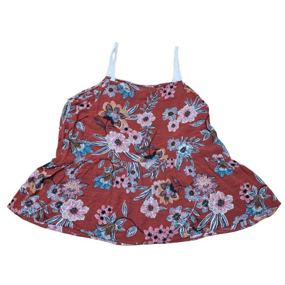 Maurices XL Floral Lace-Trim Tank Top Rust/Cream Boho Style Rayon Womens Blouse - Picture 2 of 5